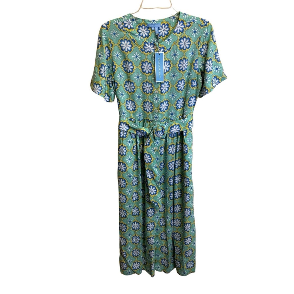 Draper James Tallulah Wrap Dress Women Size XS Green Daisy Block Print‎ Belt